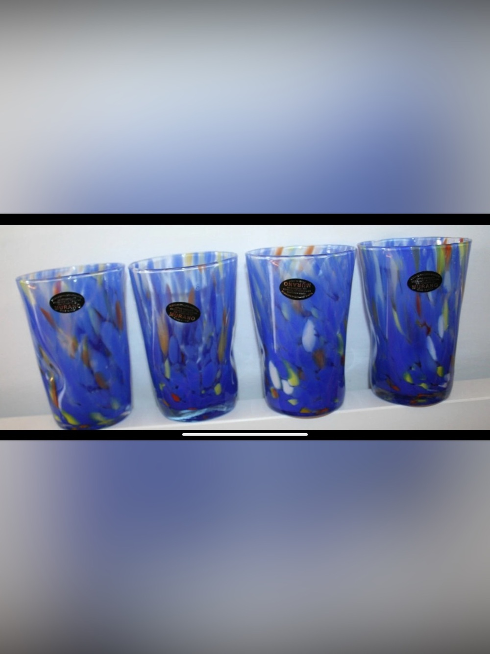 Murano Blue Multicolor Art Glass Tumblers - 4-Set NEW